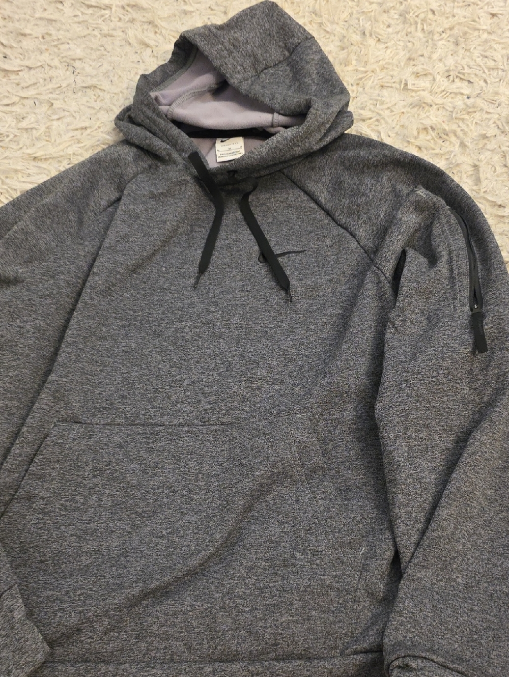 Nike Men's Heather Gray Pullover Hoodie with Zipper Sleeve Pocket